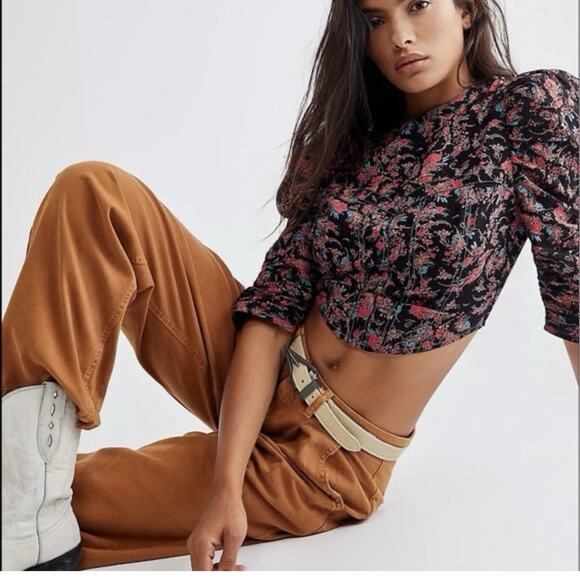 Free People WOMENS Monica Floral Corset Top Cropped Backless NWOT Black Red XS - Picture 12 of 13